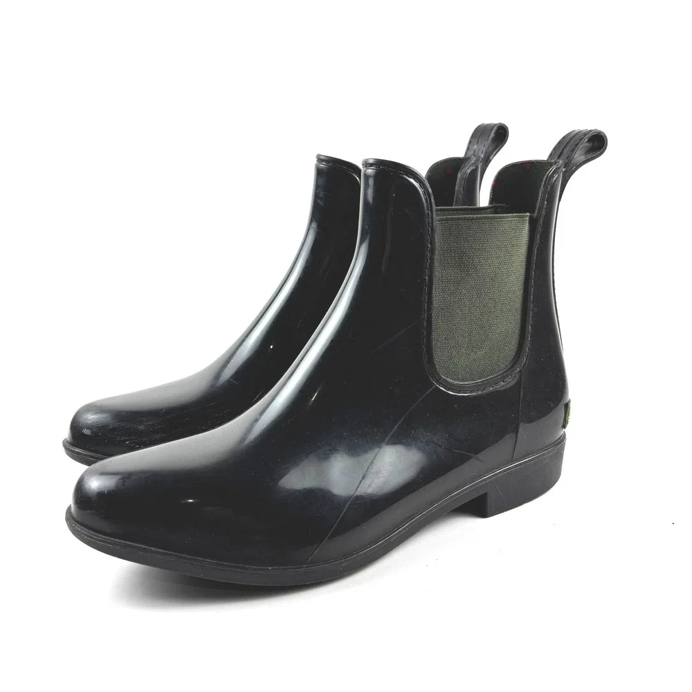 Lauren‎ Ralph Lauren Tally Rain Boots Womens 8 Black Glossy Chelsea Ankle